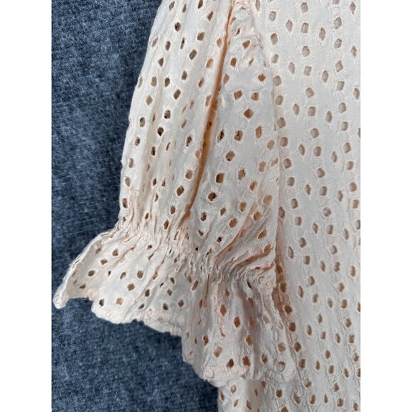 Wishing Waves Eyelet Mini Dress Small Peach Drop Waist Cottage Spring Easter - Picture 5 of 8